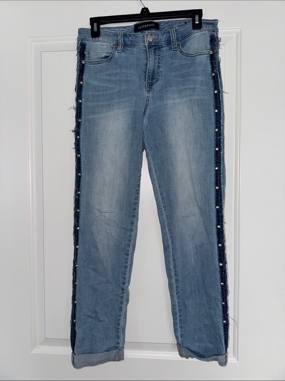 Liverpool Light Blue Straight-Leg Jeans with Pearl-Trim Side Panel
